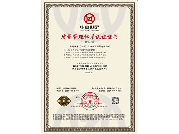 質(zhì)量管理體系認(rèn)證證書(shū)